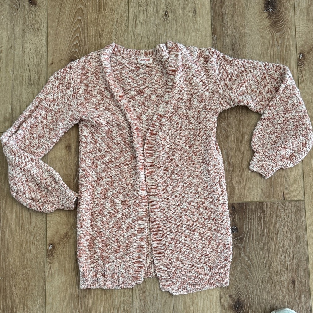 Cat & Jack | Rust and Cream Marled Open-Front Girls Cardigan | size L 10/12